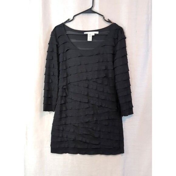 Max Studio Women's LARGE Sheath Dress Black Tiered Ruffle Layers Whimsygoth - Picture 10 of 12